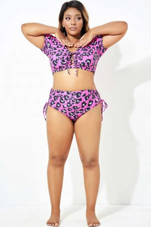 Bas de maillot de bain imprimé léopard rose pour femme