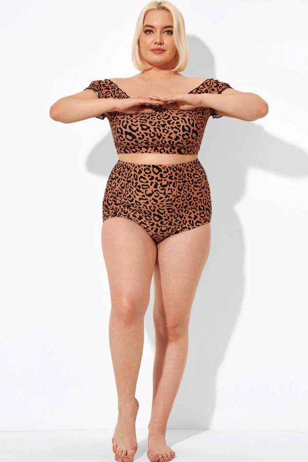 Bas de bikini femme taille haute léopard