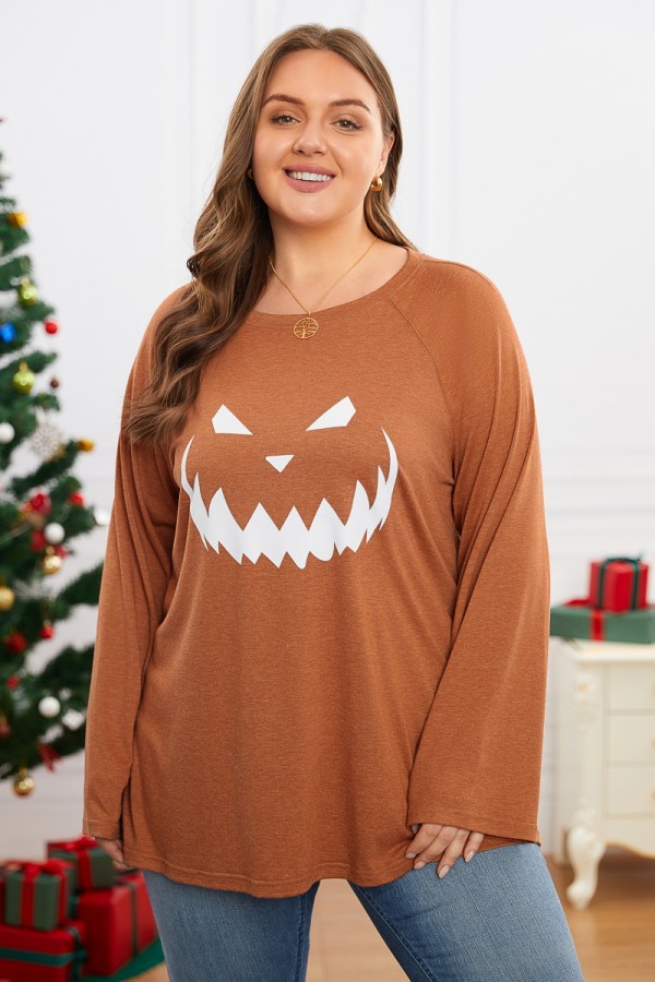 Sweat-shirt ample à manches longues imprimé Halloween pour femme