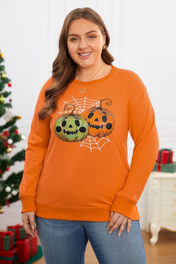 Sweat-shirt ample orange à imprimé citrouille et lanterne d'Halloween
