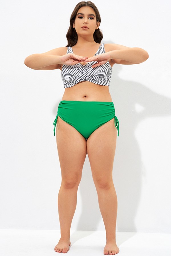 Culotte de bikini taille haute pour femme verte à nouer sur le côté